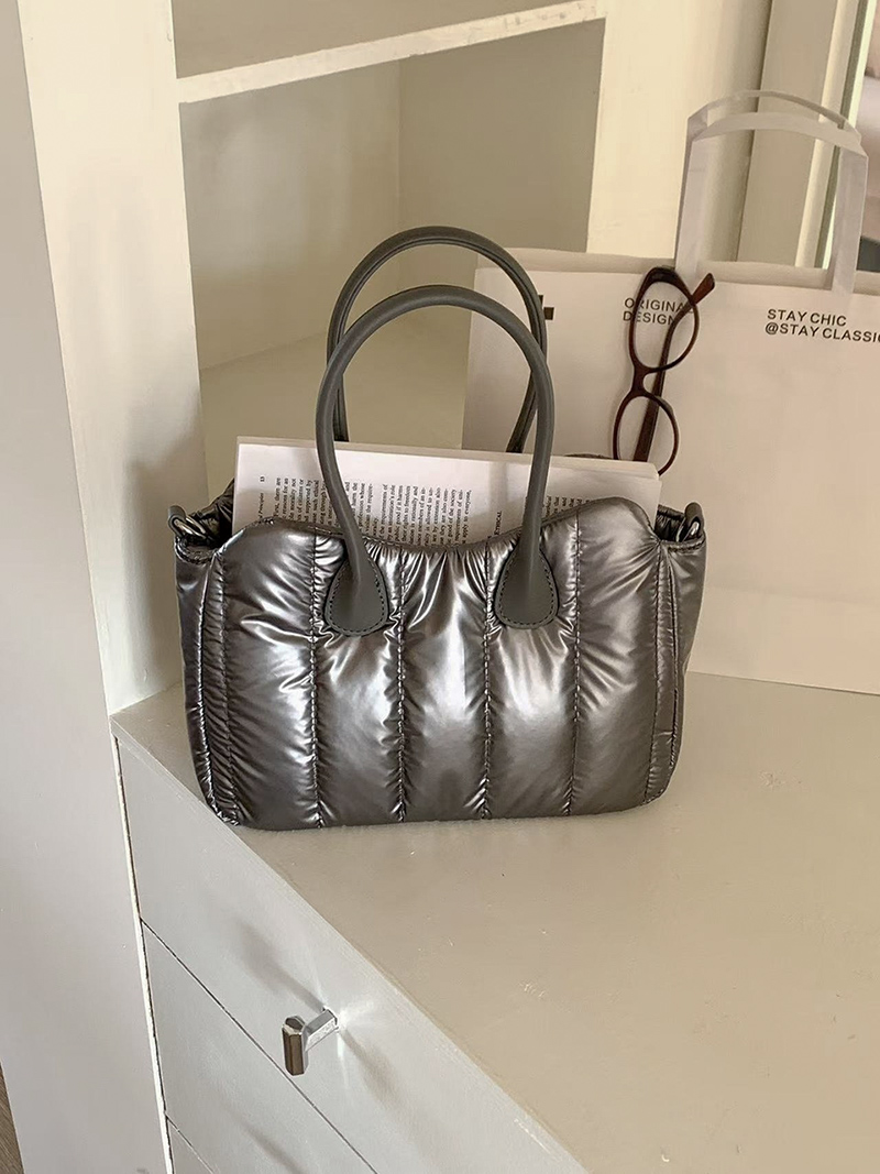 Down nylon quilted tote bag