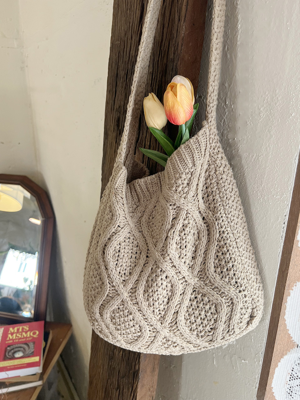 Knit twist crochet shoulder eco bag