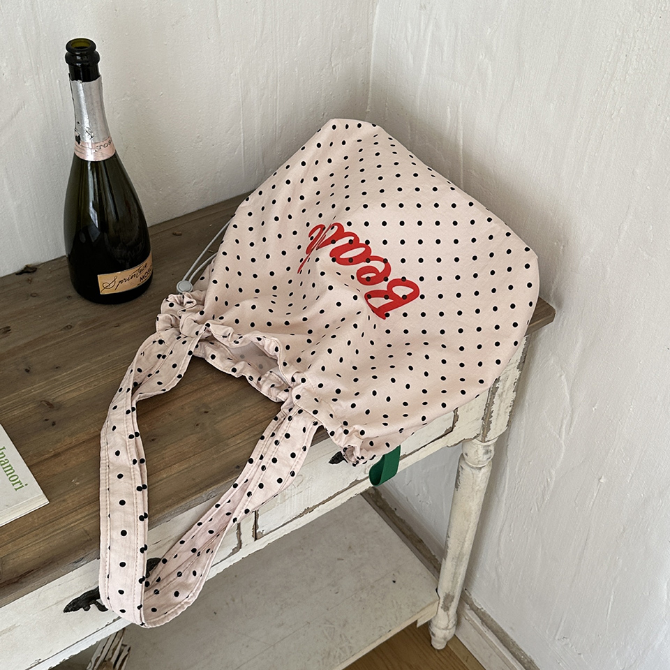 [3 colors] Dot Lettering String Bucket Bag