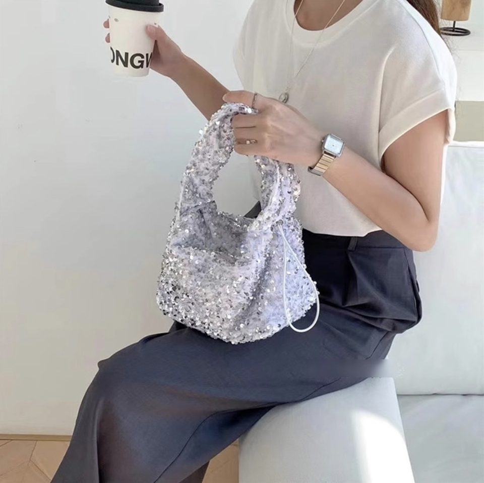 Bling Shirred Silver Mini Tote Bag