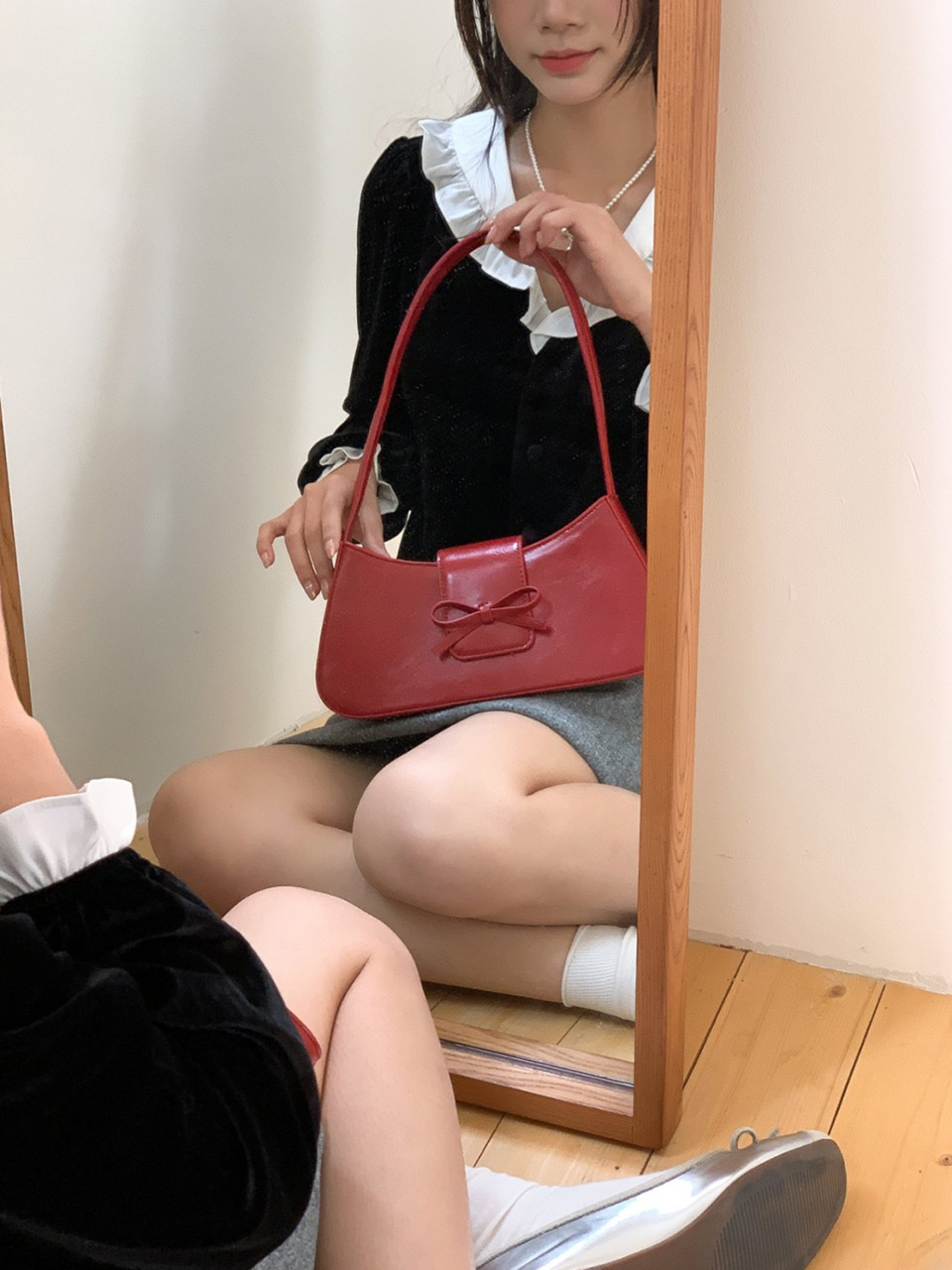 Ballet Core Ribbon Baguette Shoulder Bag