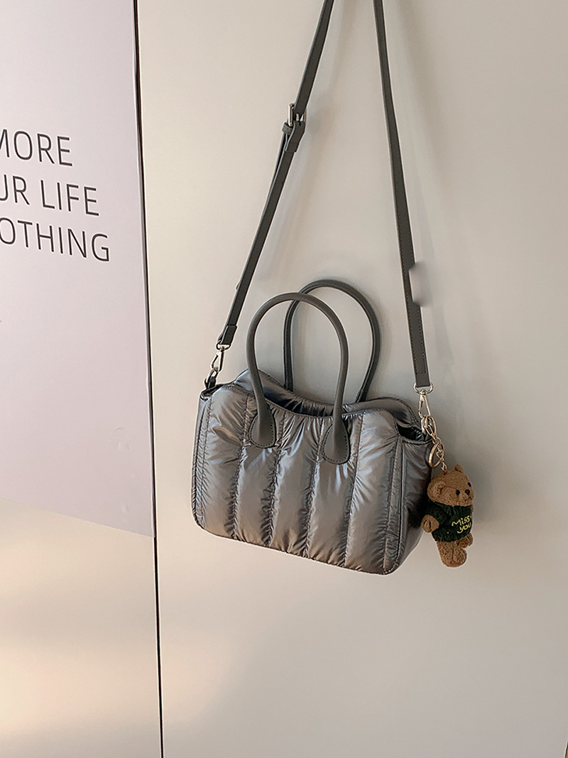 Down nylon quilted tote bag