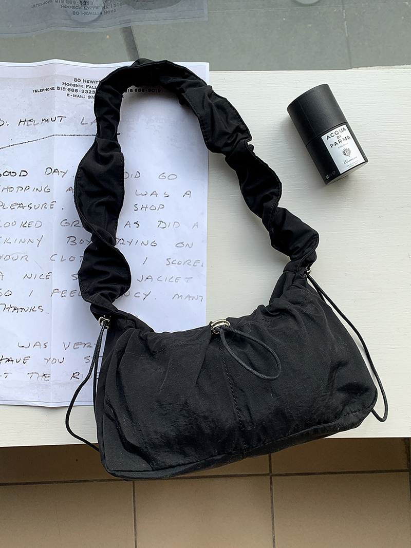 Shirring nylon pocket string shoulder bag (3 colors)