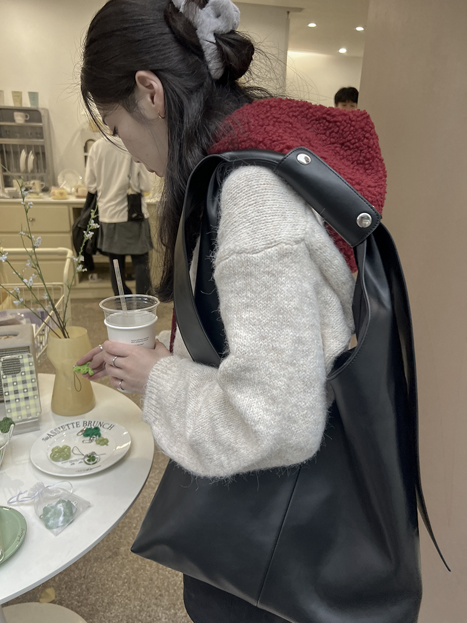 Leather snap shoulder bag