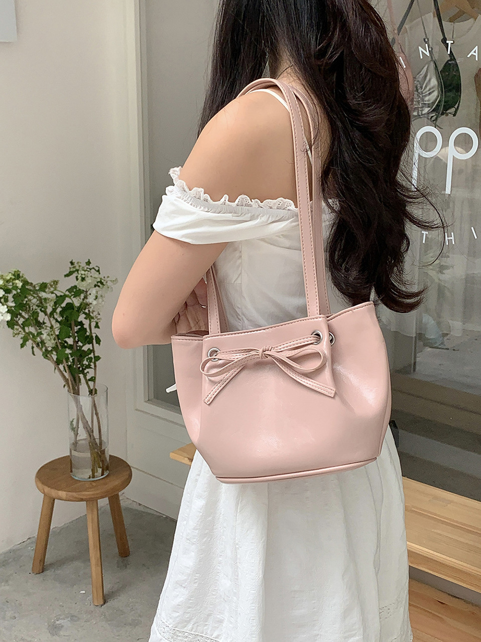 Ribbon Ballet Core Wrinkle Leather Tote Bag (6 colors)