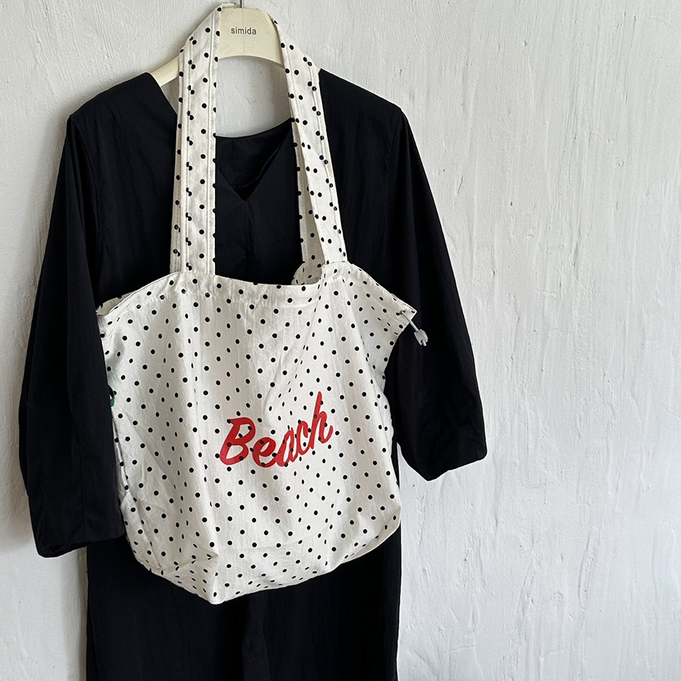 [3 colors] Dot Lettering String Bucket Bag