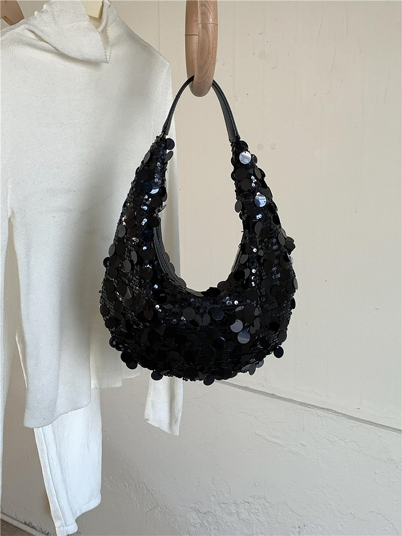Sequined round zipper shoulder bag (2 colors)