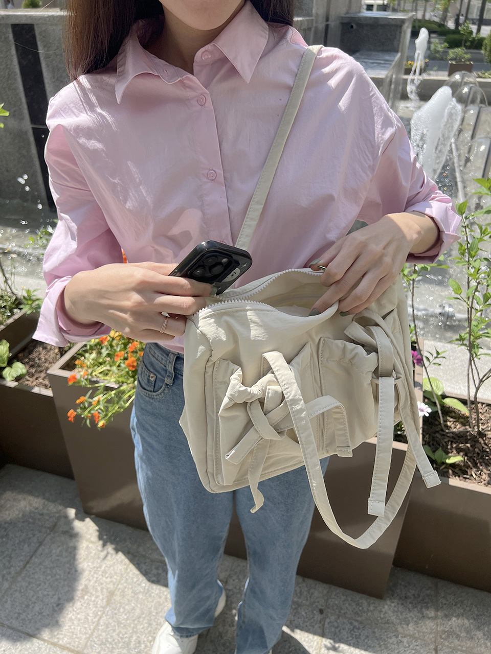 Ribbon Ballet Core Pocket Nylon Shoulder Bag (4 colors)
