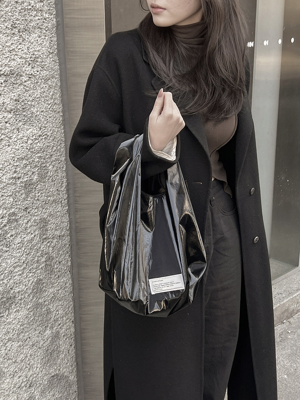 Glossy nylon mini tote bag