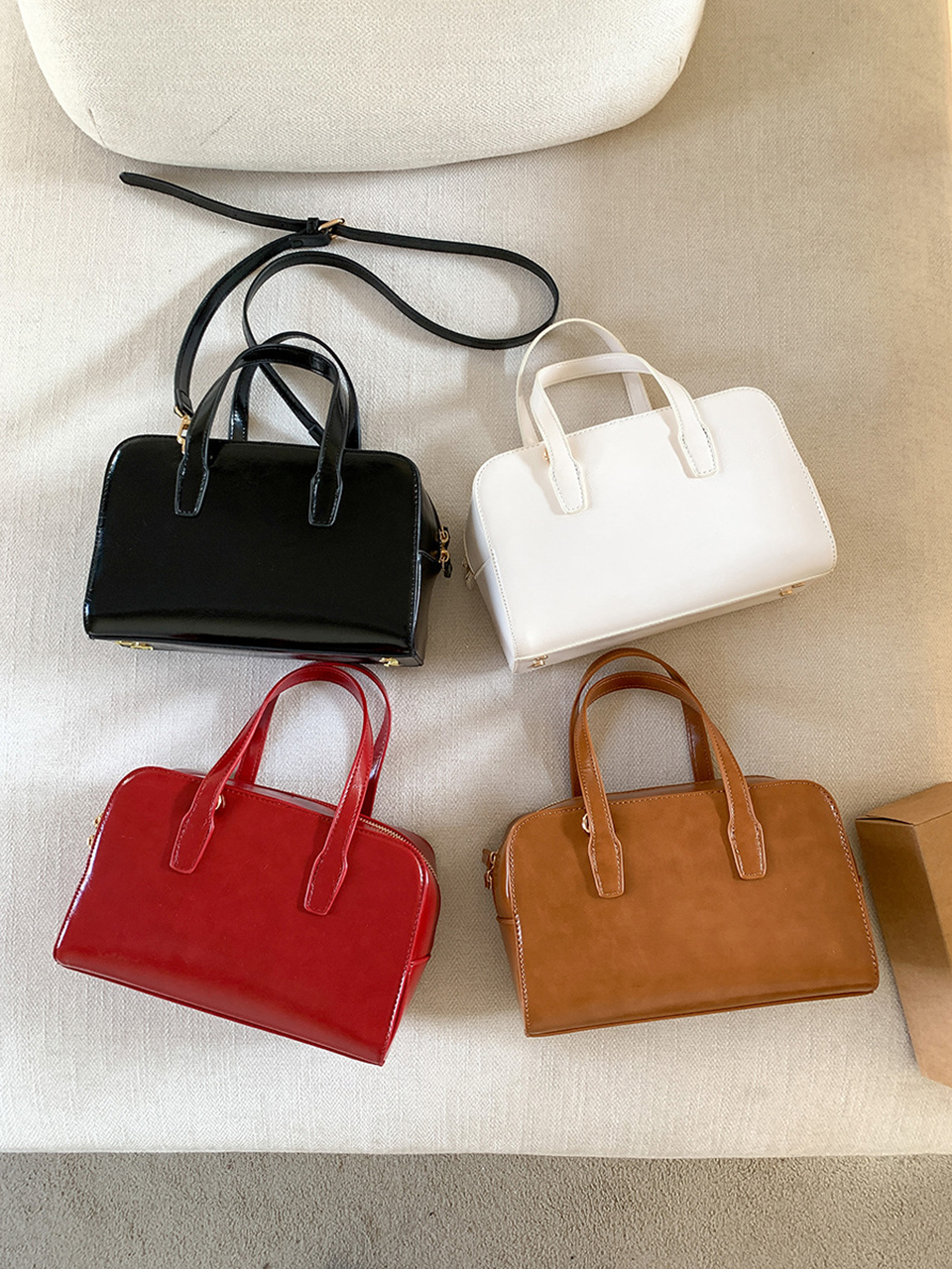 Square zip-up leather tote bag (4 colors)