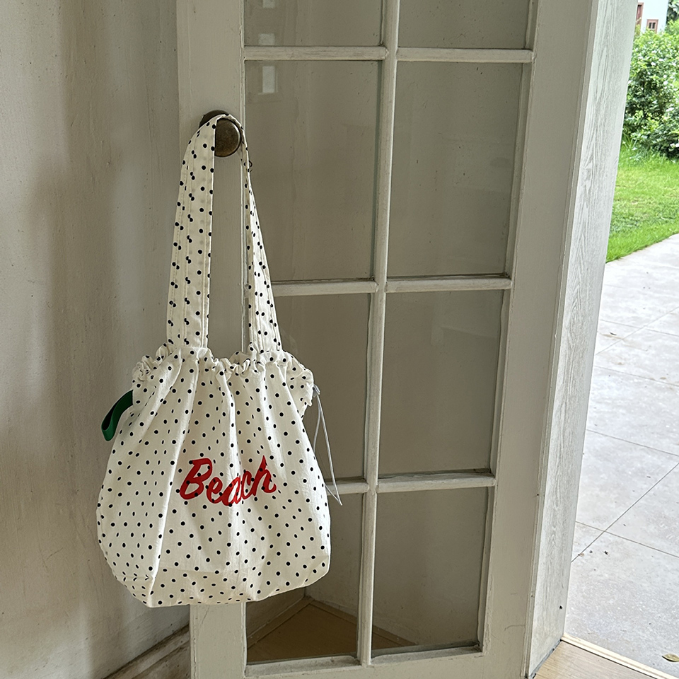 [3 colors] Dot Lettering String Bucket Bag