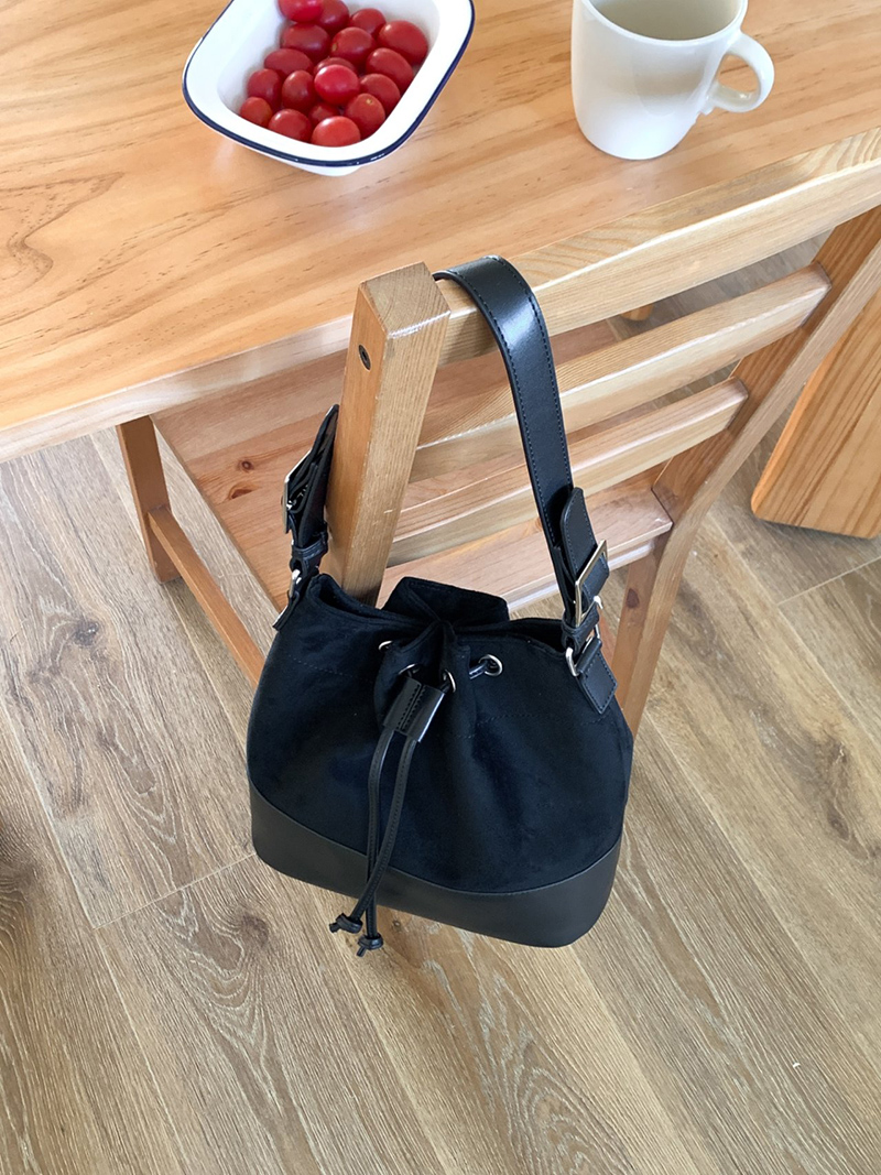 Suede Buckle Leather Bucket Bag/Shoulder Bag