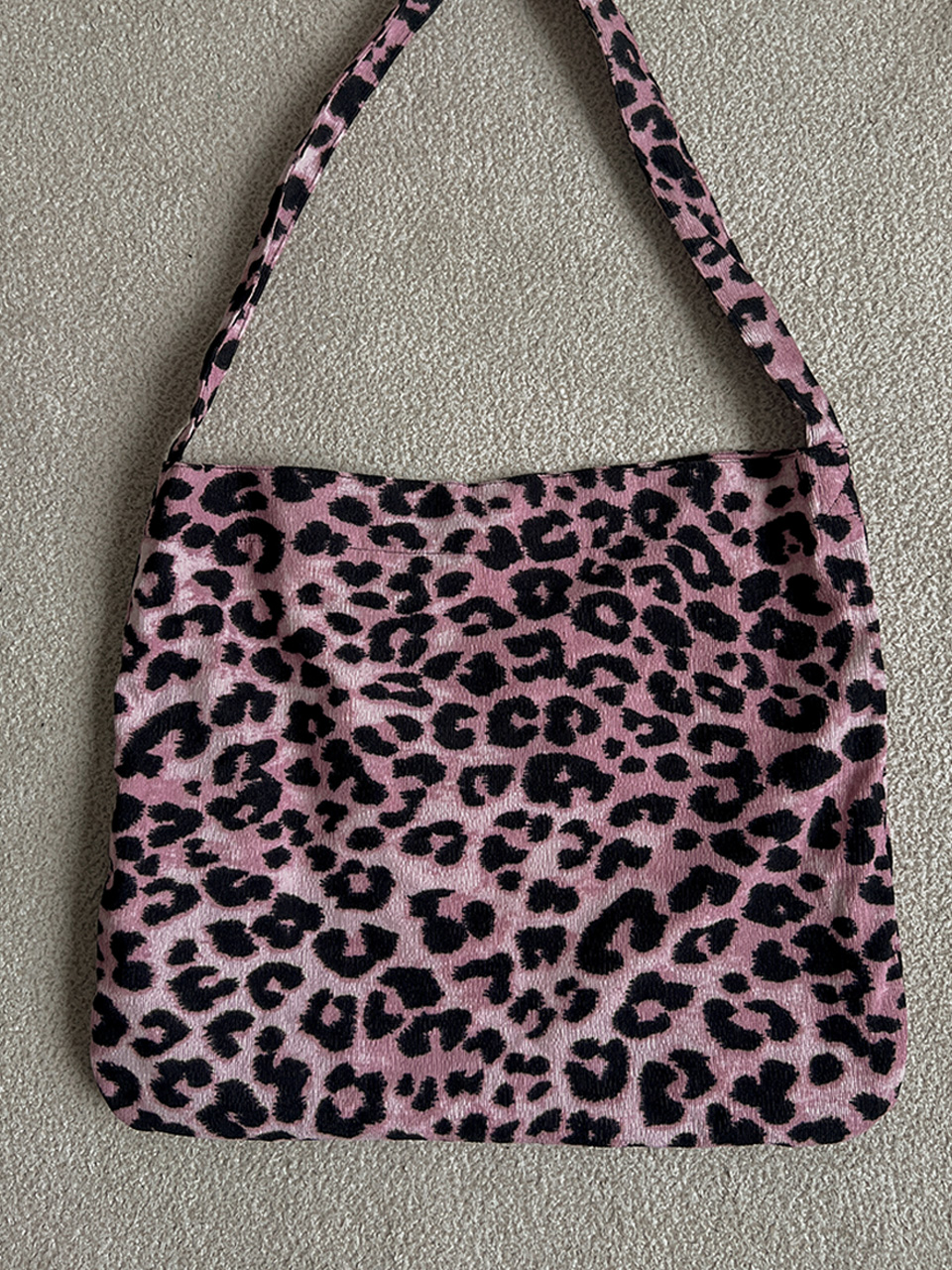 Pink corduroy leopard eco bag