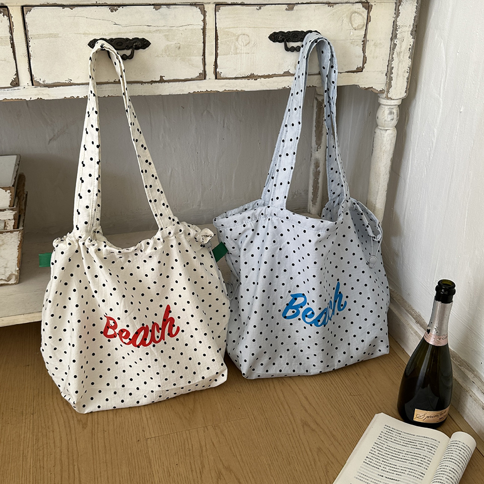 [3 colors] Dot Lettering String Bucket Bag