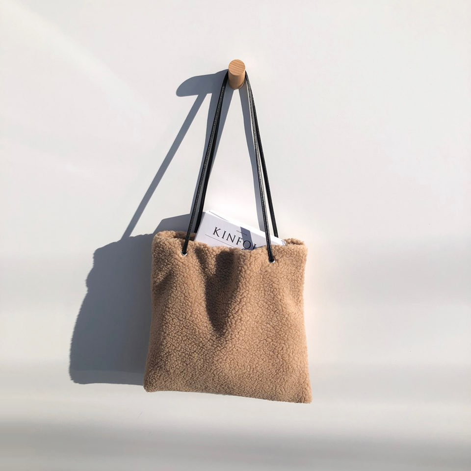 Fleece Leather Drawstring Boa Eco Bag