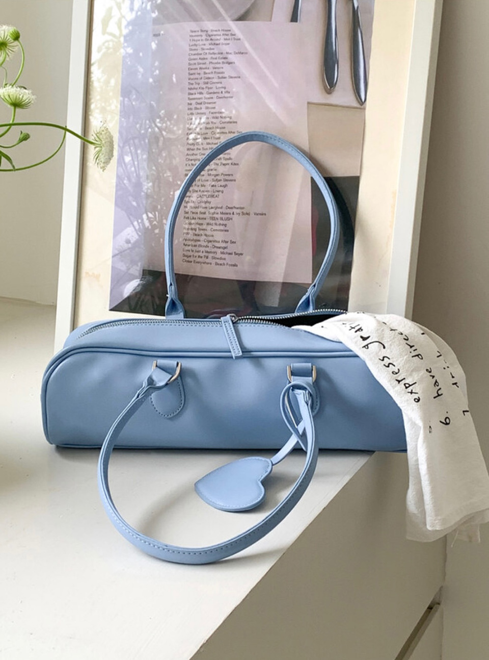Heart Charm Square Leather Shoulder Bag