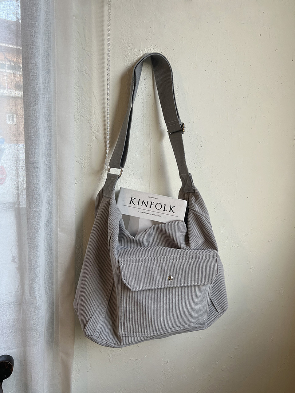 Corduroy Pocket Big Cross Eco Bag (6 colors)
