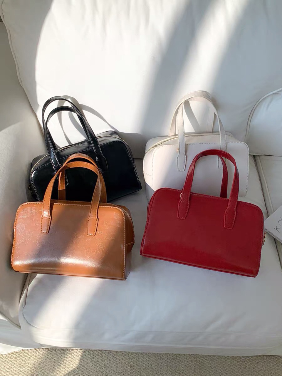 Square zip-up leather tote bag (4 colors)