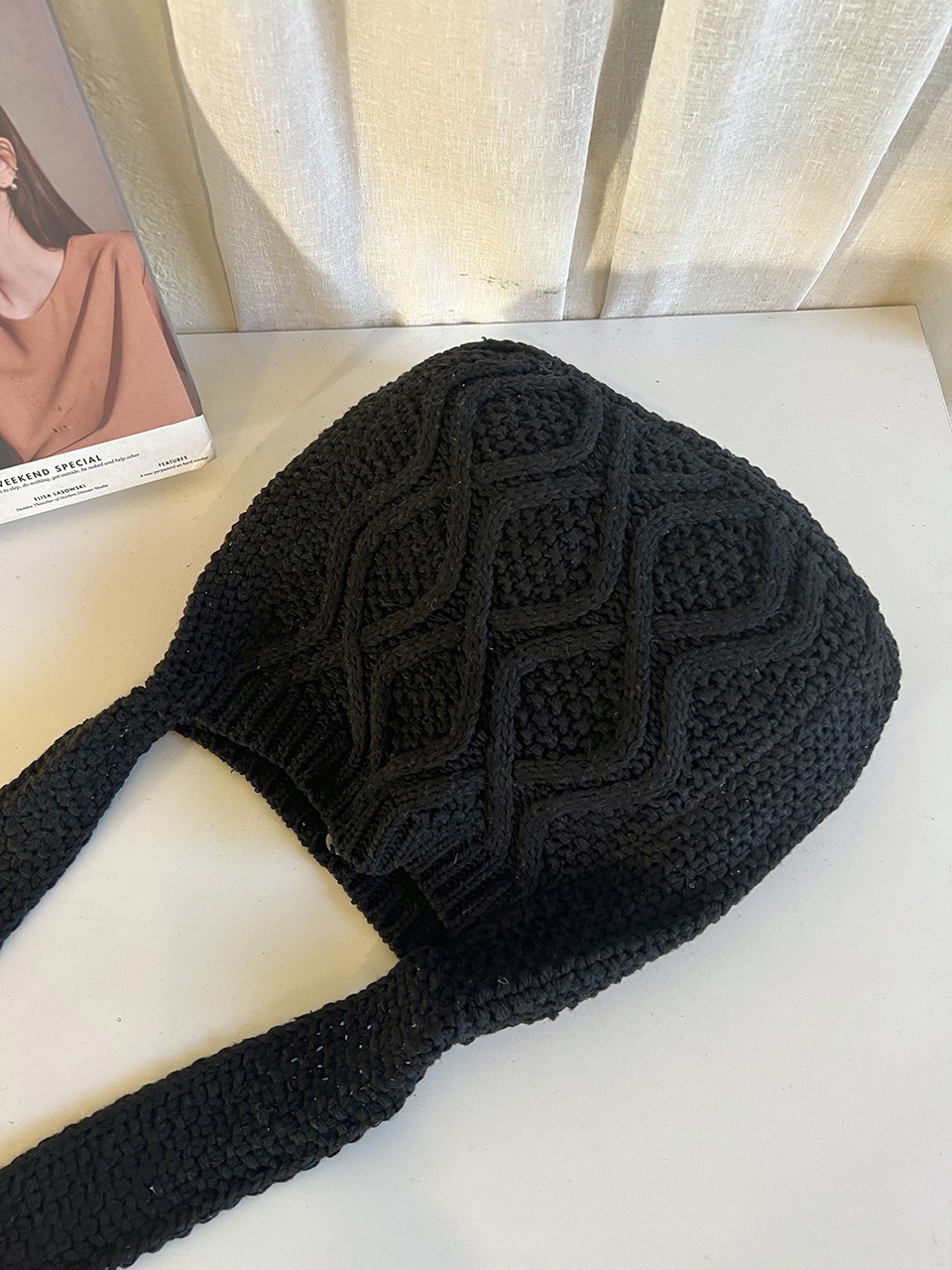 Knit twist crochet shoulder eco bag