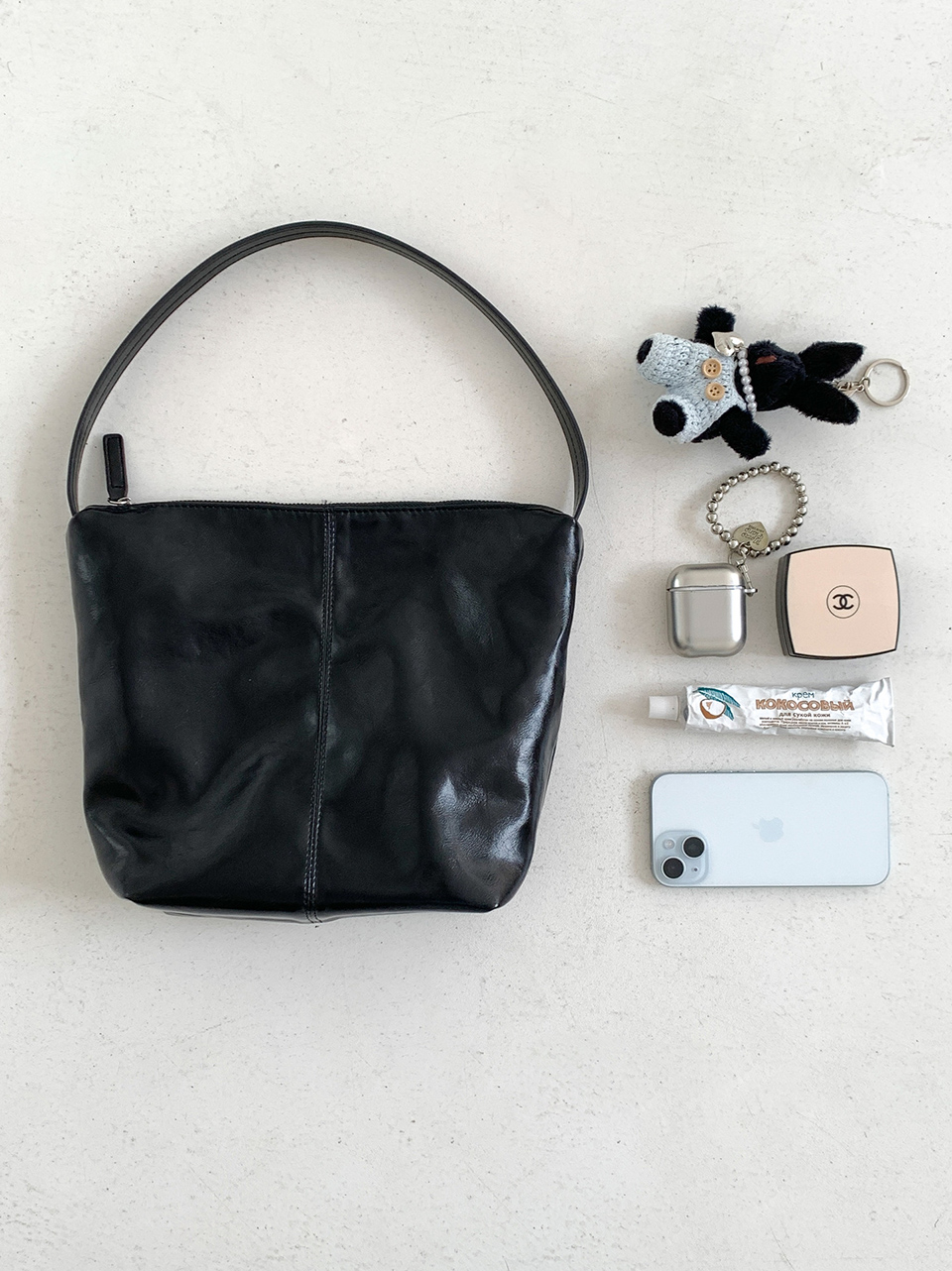 Glossy wrinkle leather shoulder bag (4 colors)