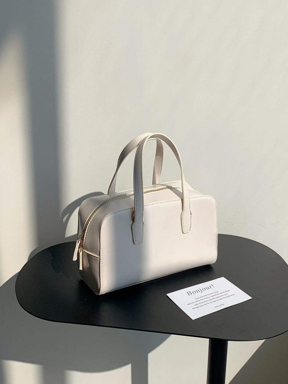 Square zip-up leather tote bag (4 colors)