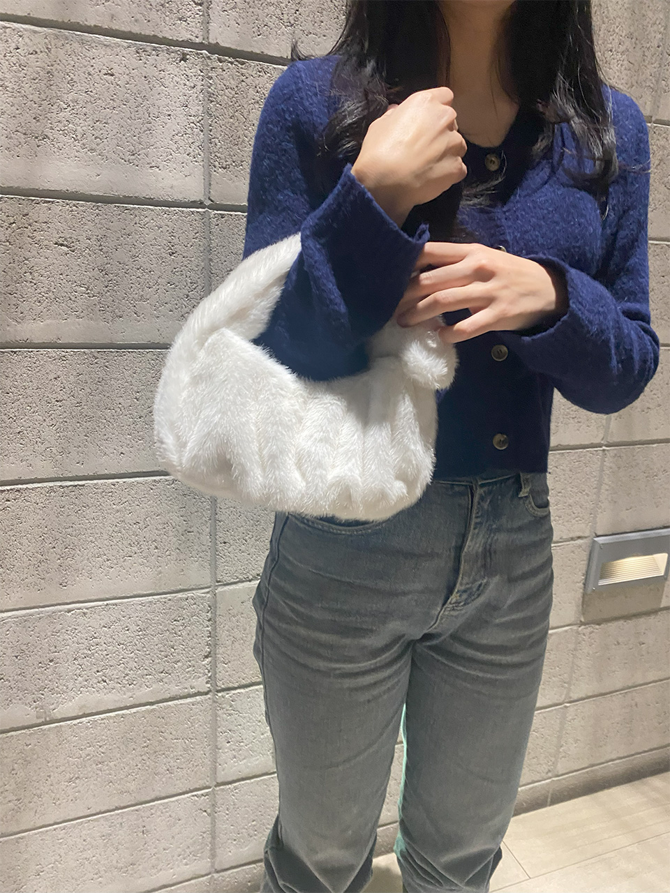 Suwanee Ribbon Fur Shirring Mini Tote Bag