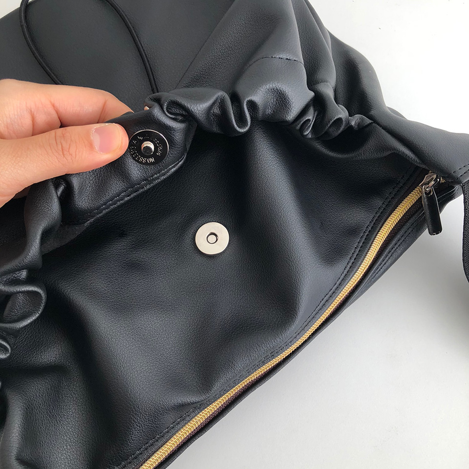 Leather String Pocket Zip-Up Crossbody Bag