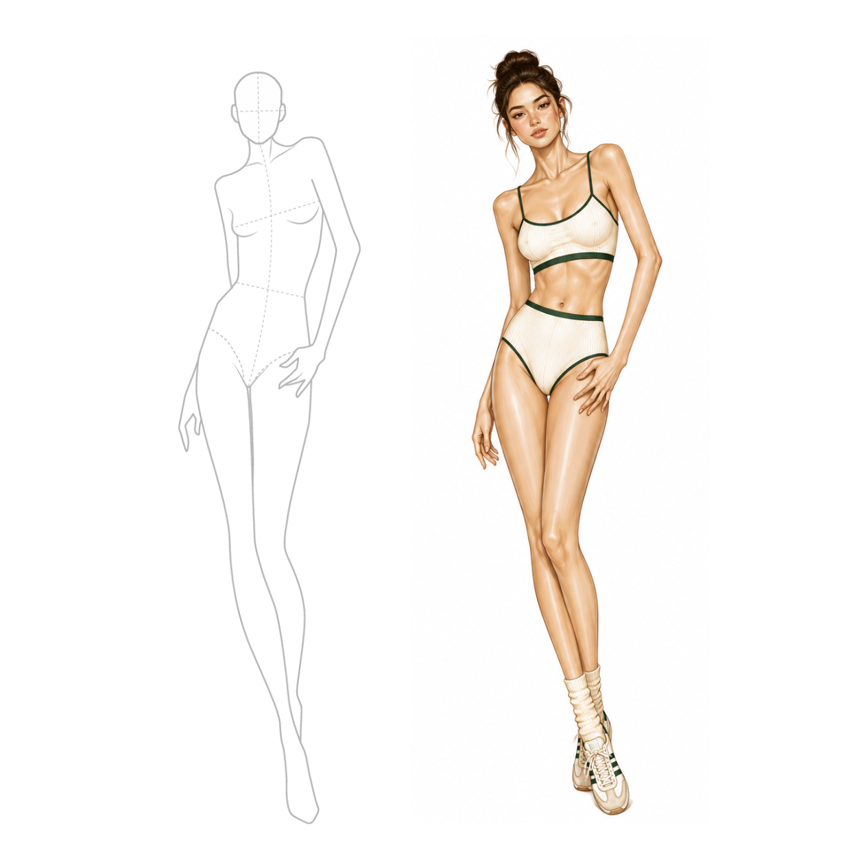 10-Head Body Pose Stamp Brushes for Fashion Design