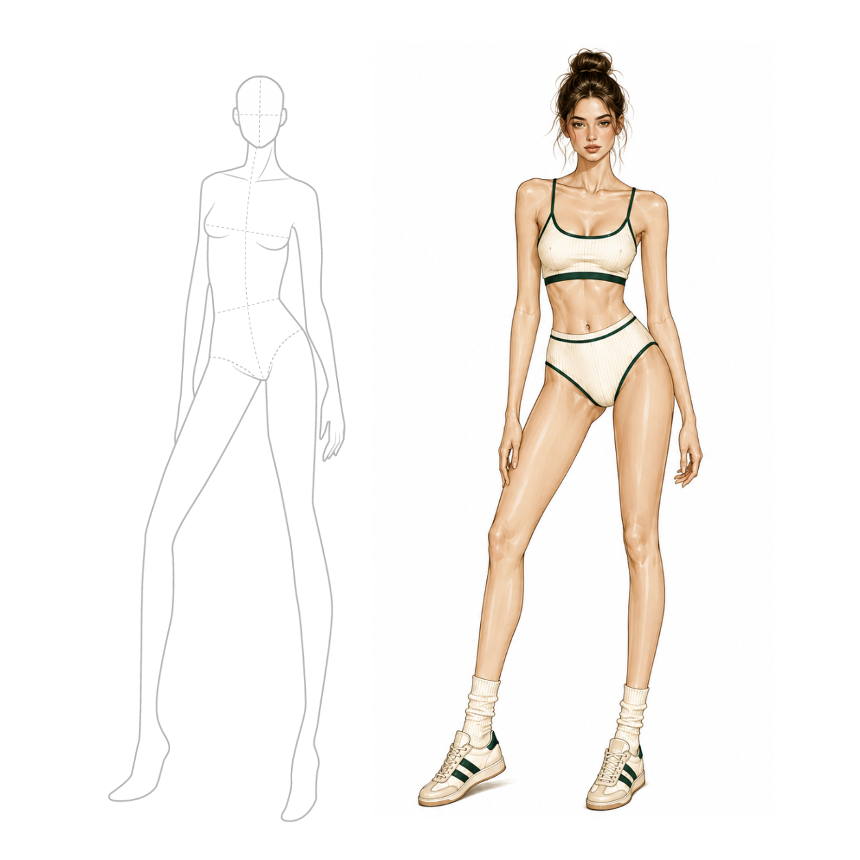 10-Head Body Pose Stamp Brushes for Fashion Design