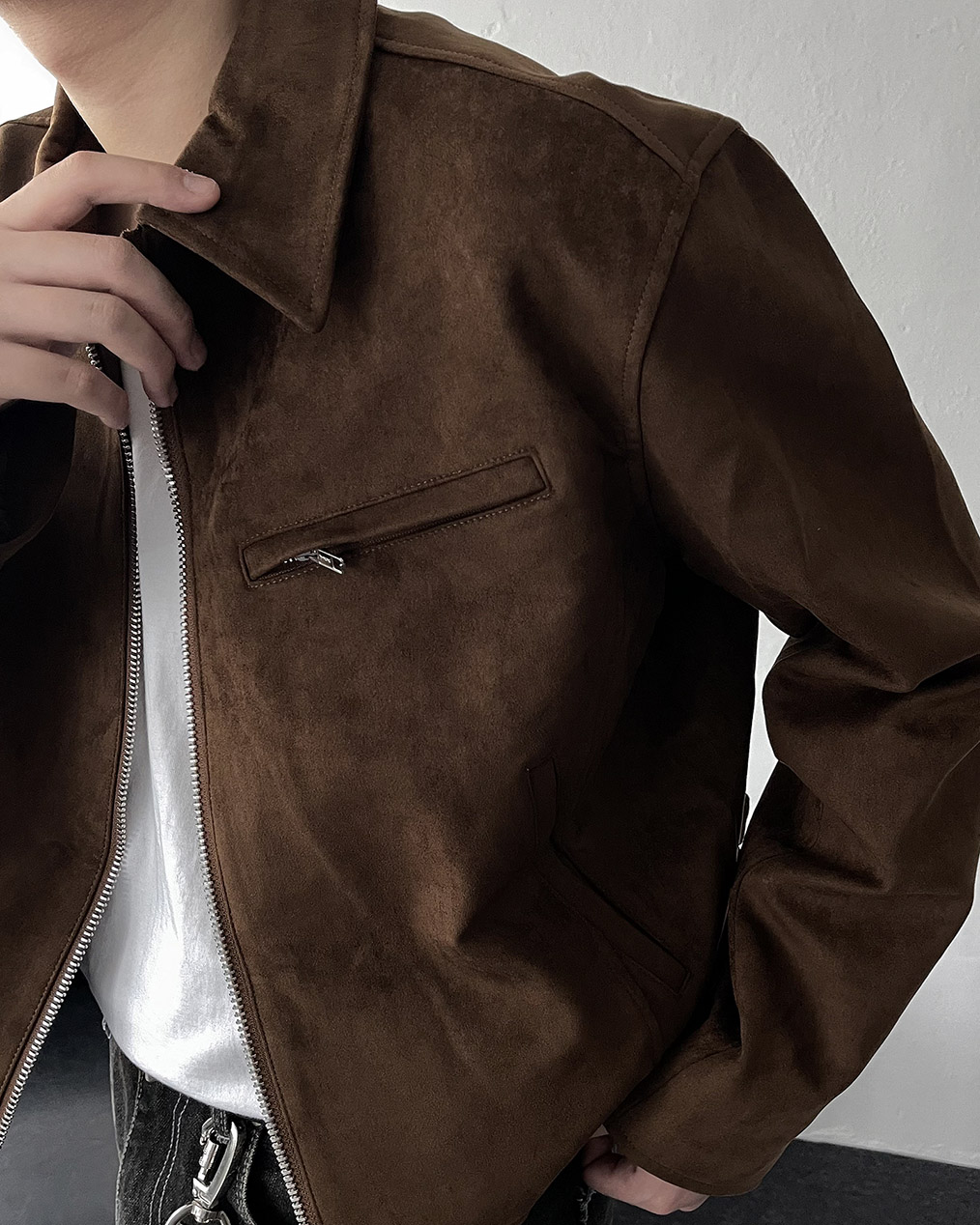 남자 스웨이드 투웨이 집업 자켓