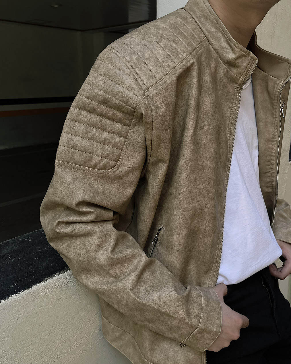 남자 레더 바이크 자켓