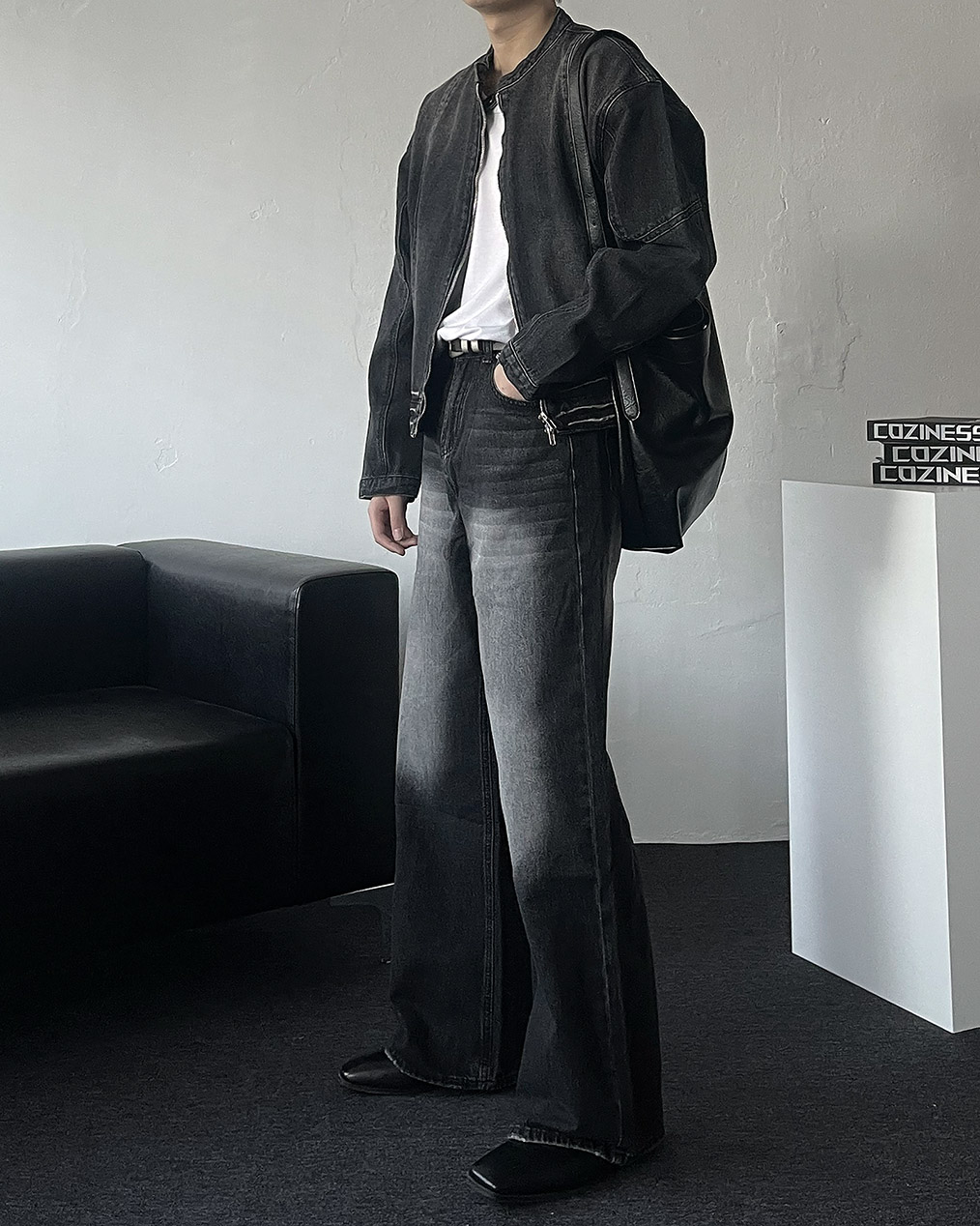 남자 바이커 크롭 진청자켓