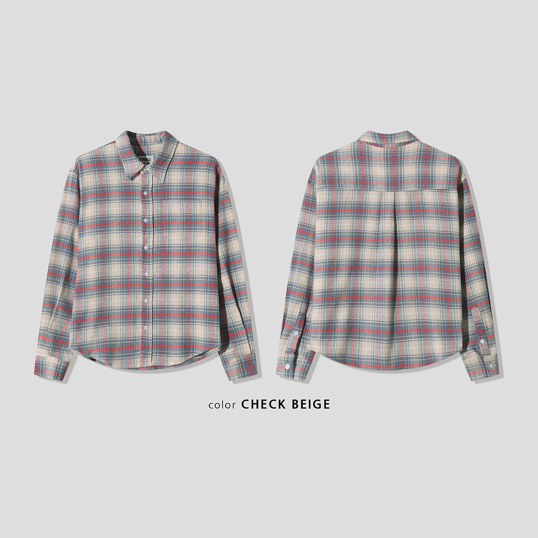 남자 봄 가을 타탄체크 셔츠 