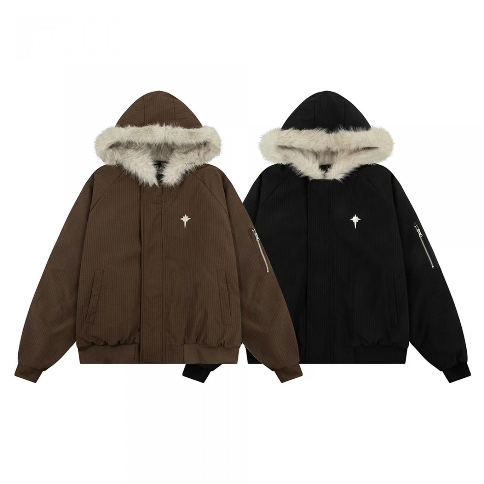 남자 누빔 퍼 후드 점퍼