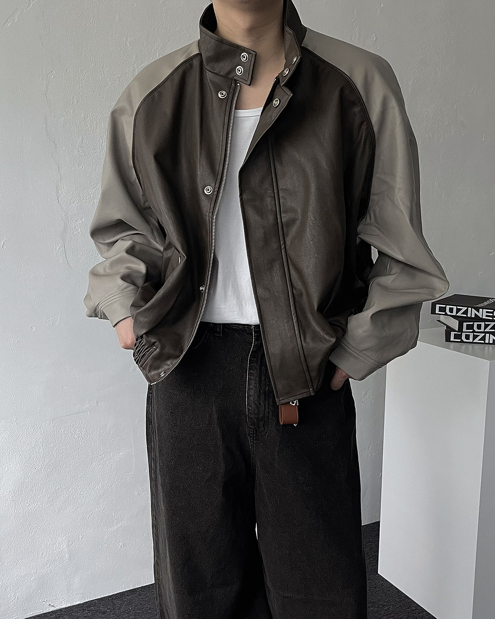 남자 차이나 레더 자켓