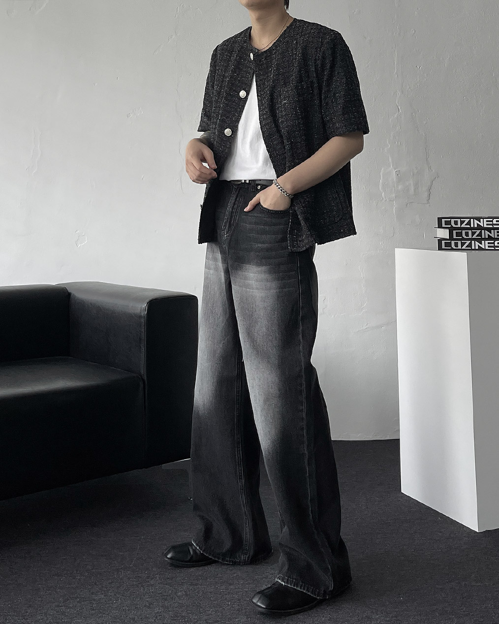 남자 오버핏 하프 트위드 자켓