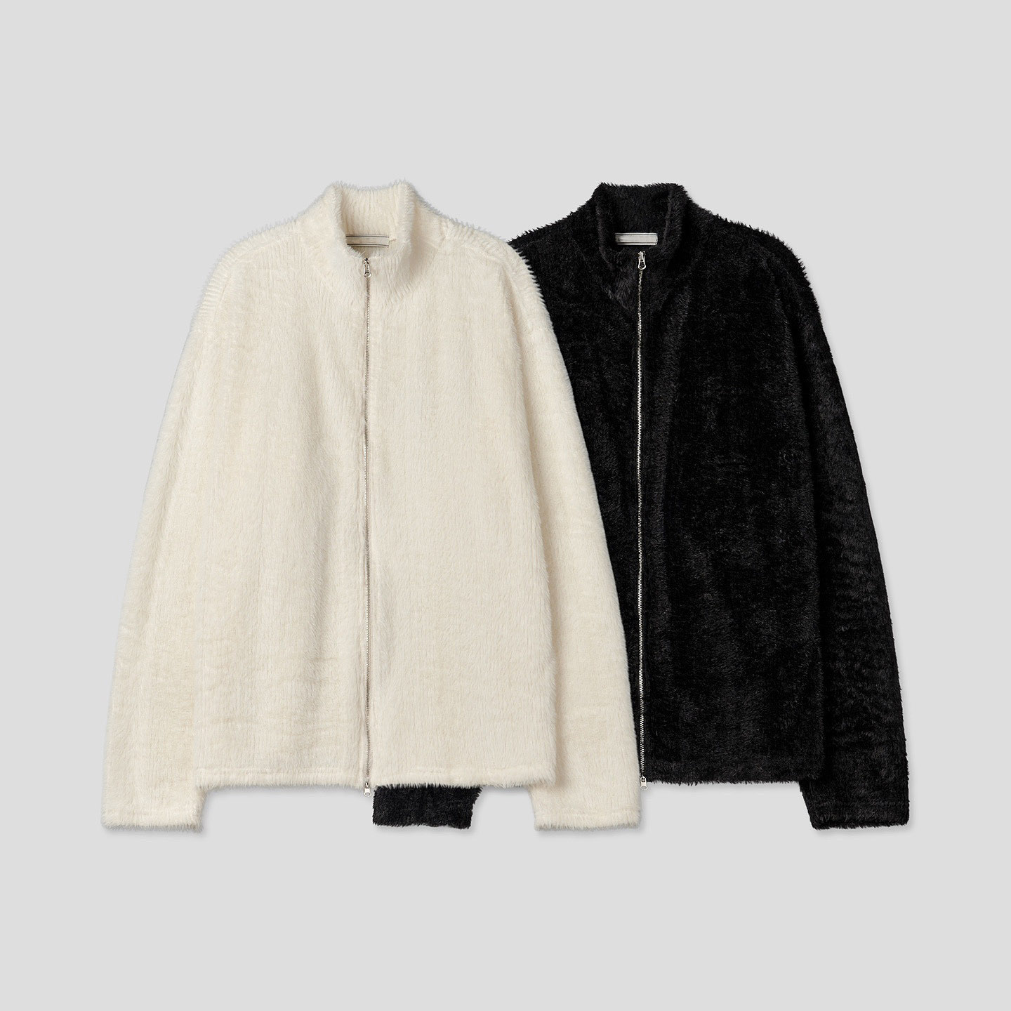 남자 하이넥 퍼 니트 집업