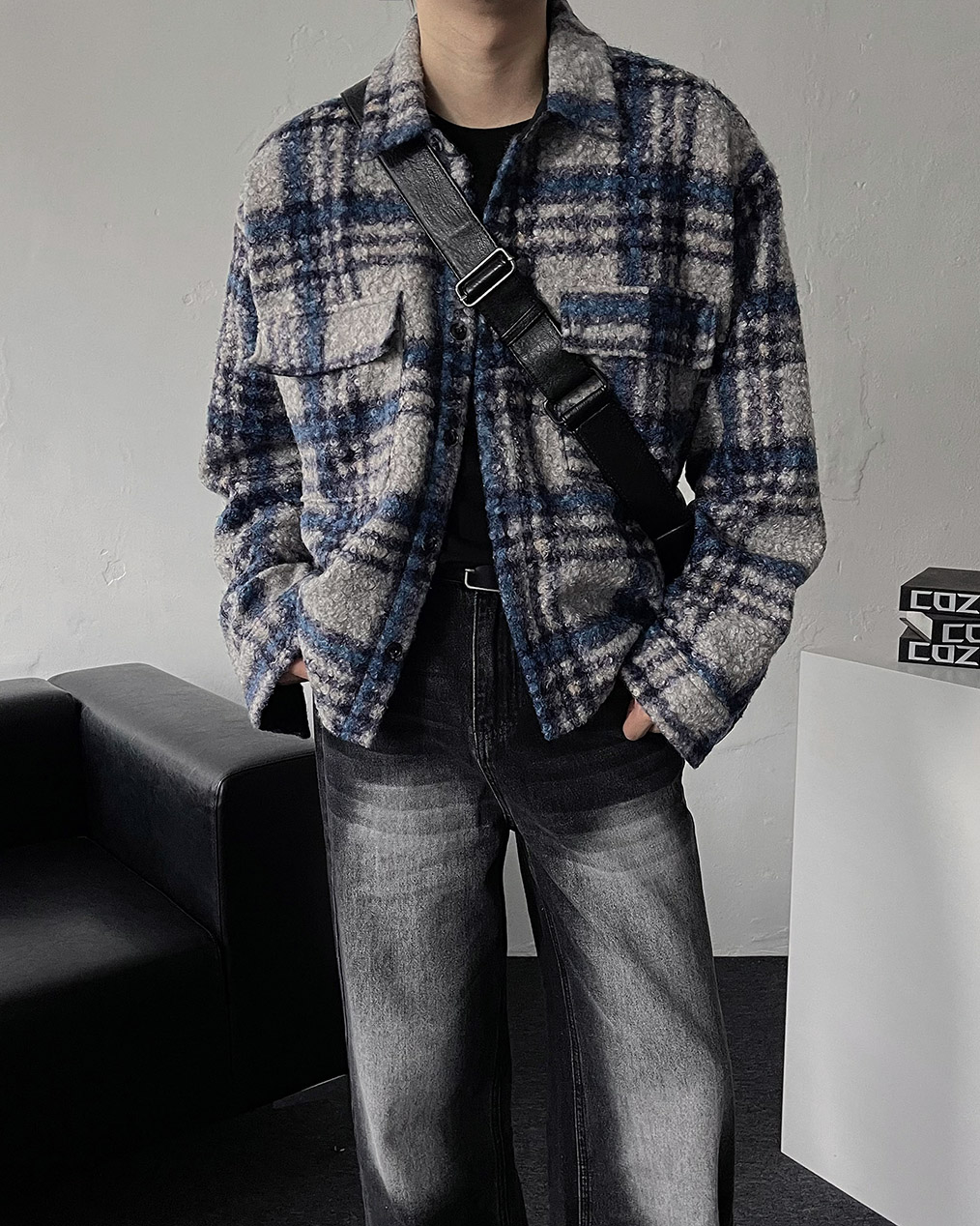 남자 울 크롭 셔츠