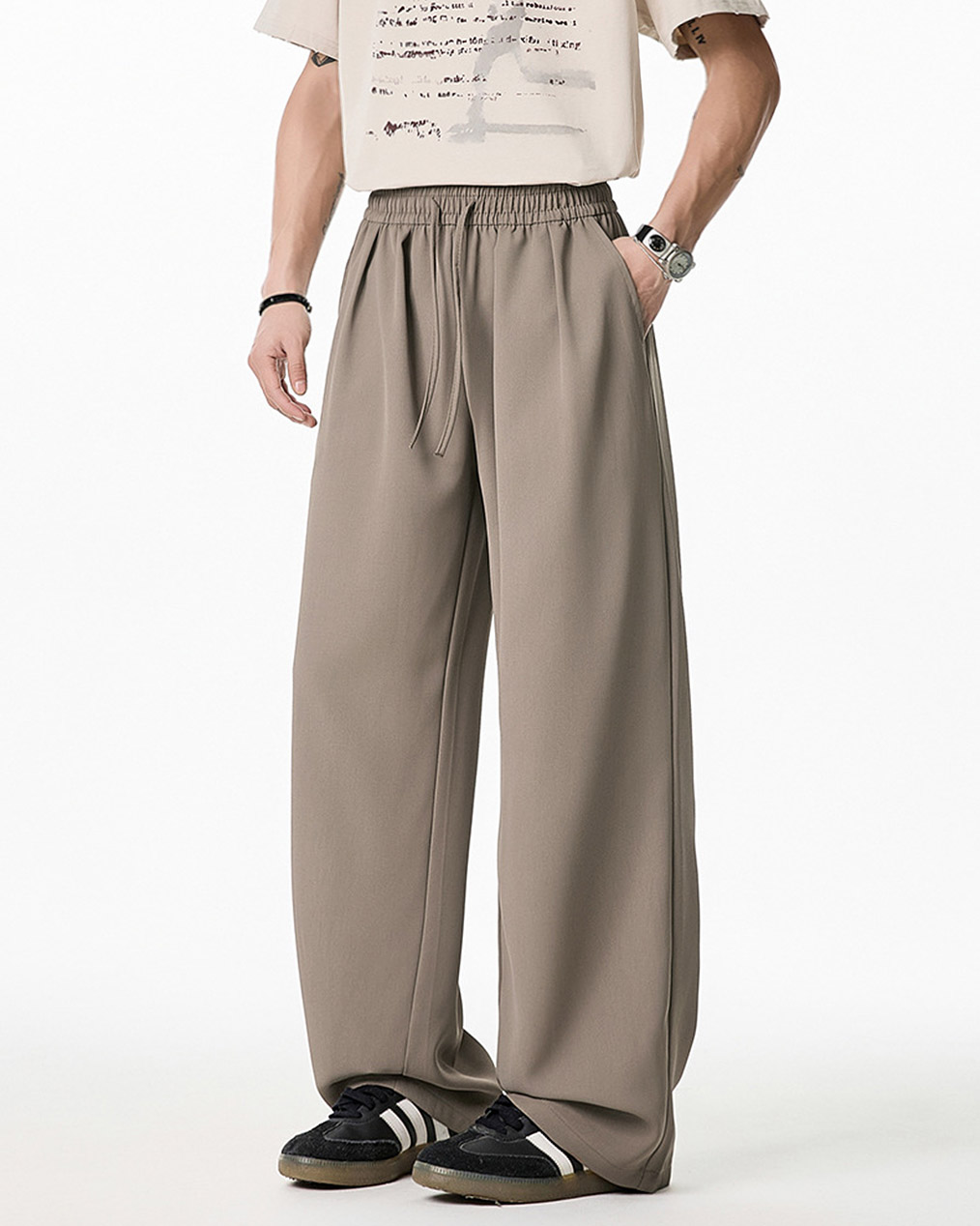 남자 밴딩 와이드 슬랙스 팬츠