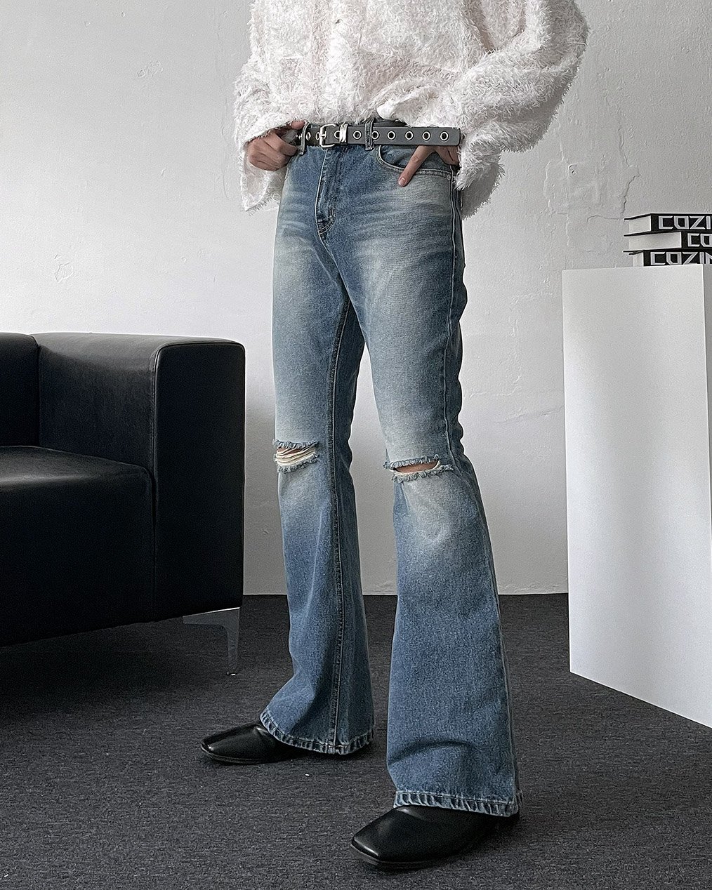 남자 무릎 디스 청바지