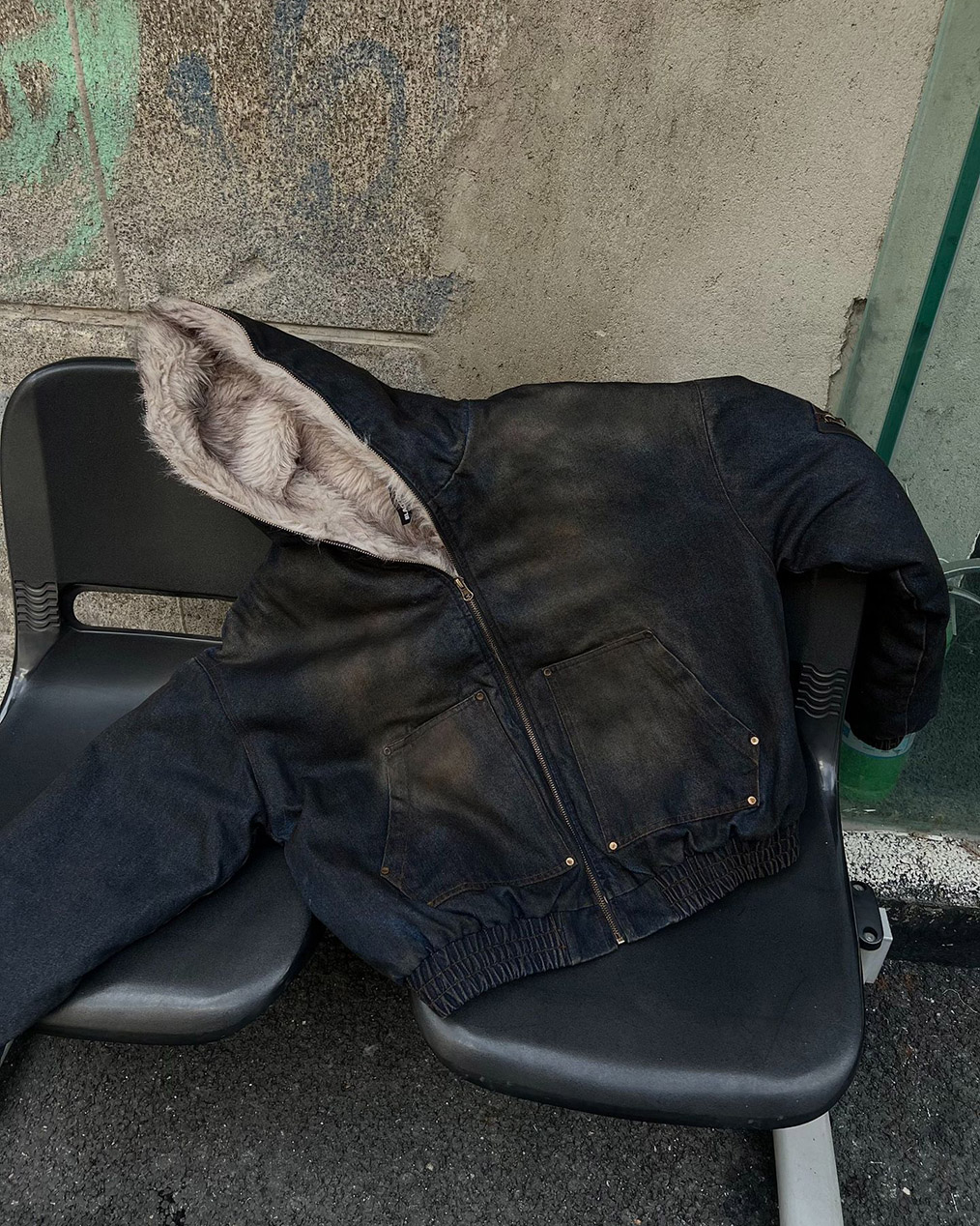 남자 데님 퍼 후드 점퍼