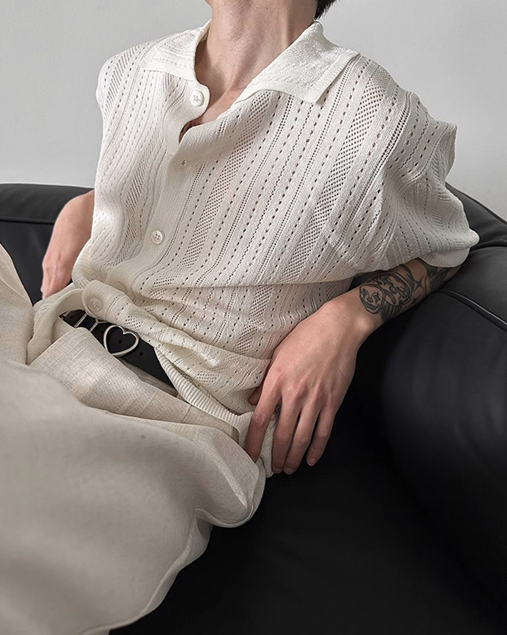 남자 펀칭 반팔 니트 가디건