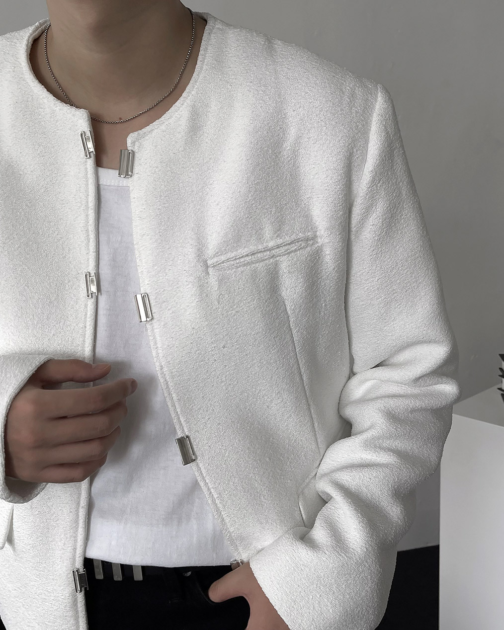 남자 화이트 트위드 자켓