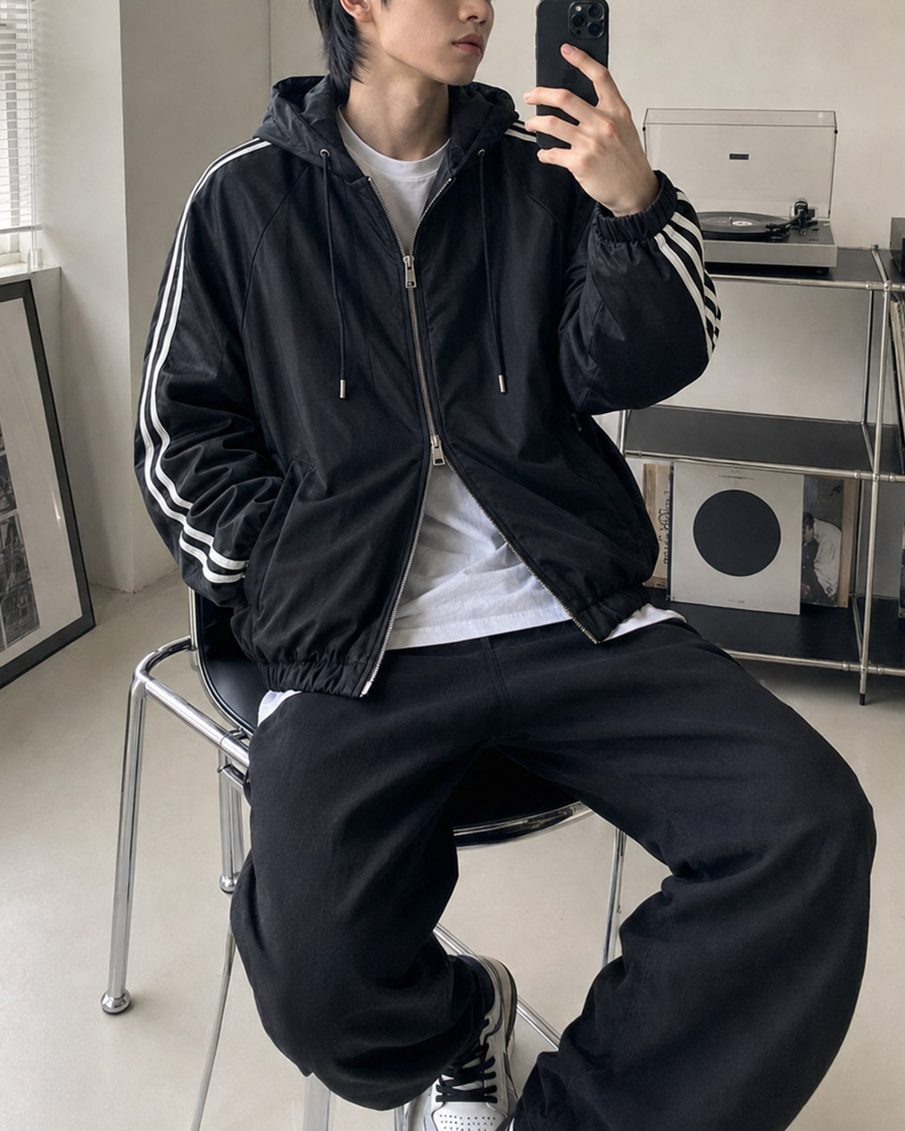 Unisex 투웨이 더블 라인 후드 바람막이 (2 colors)