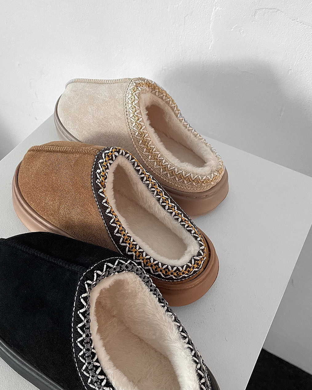 커플 키높이 퍼 어그 슬리퍼