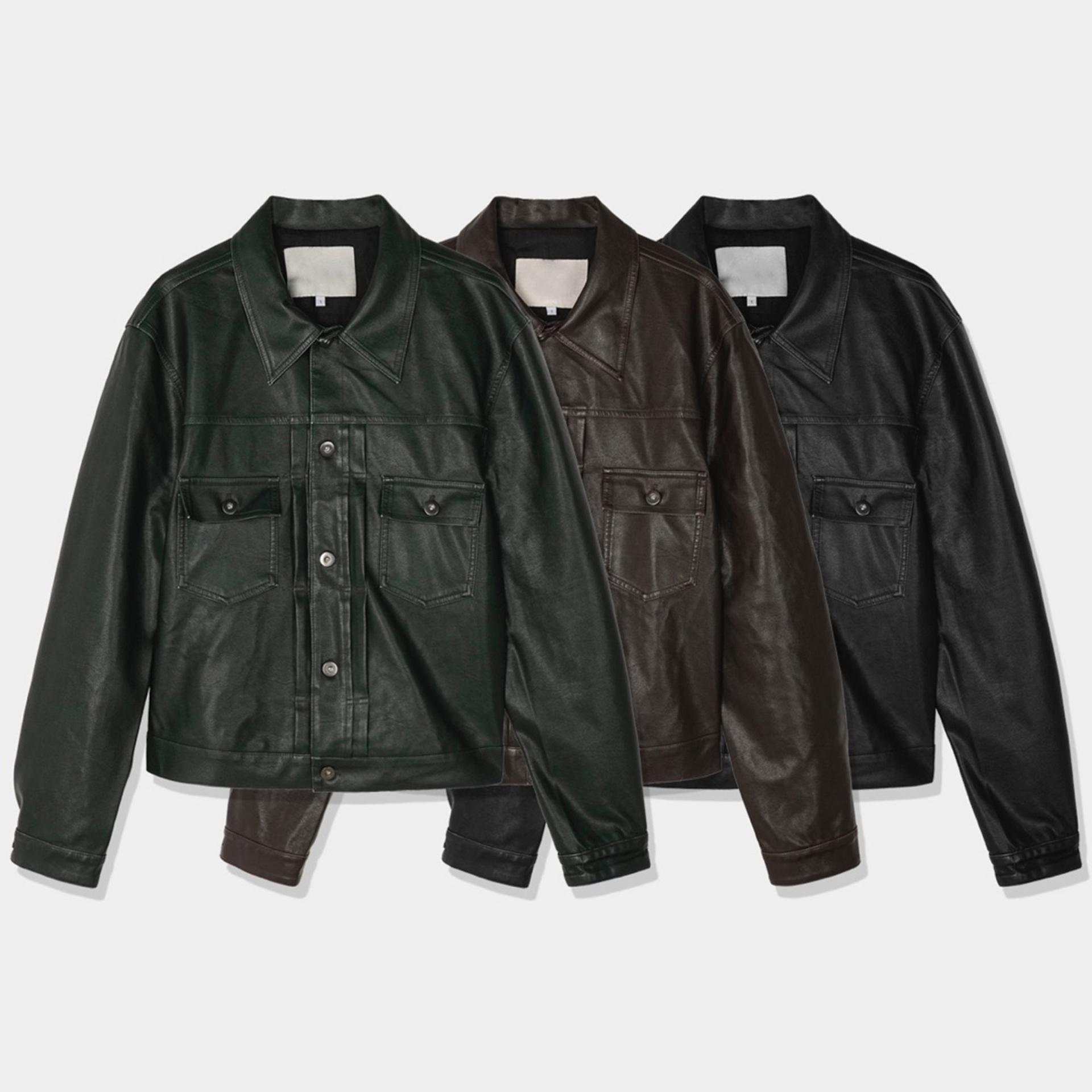 남자 레더 트러커 자켓