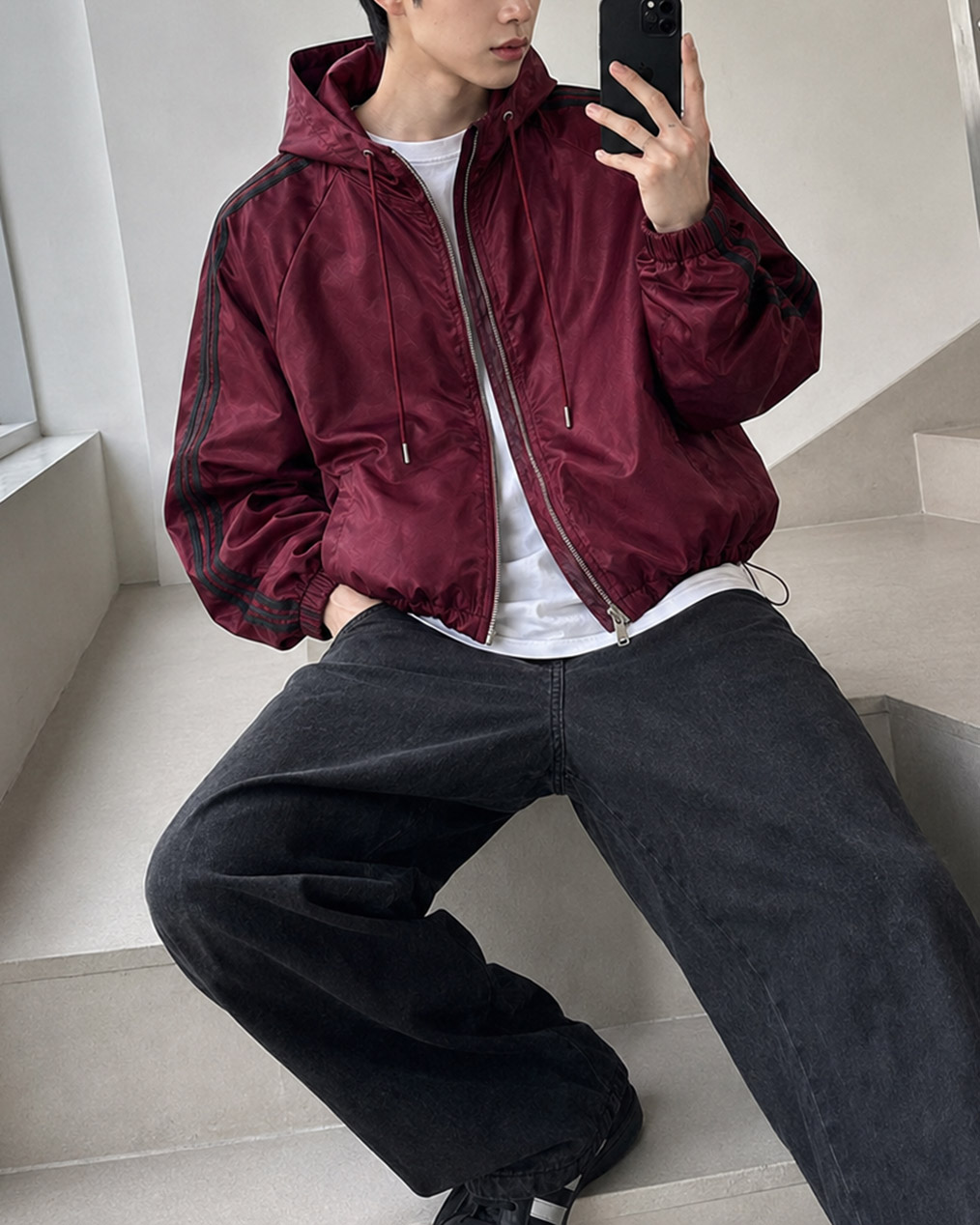 Unisex 투웨이 더블 라인 후드 바람막이 (2 colors)