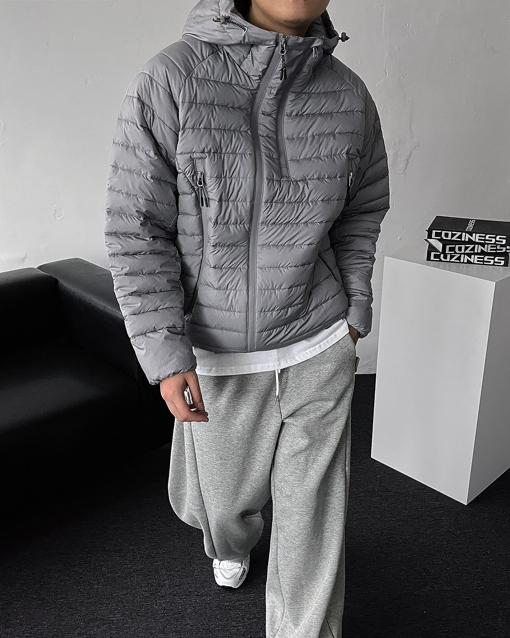 남자 후드 경량 패딩