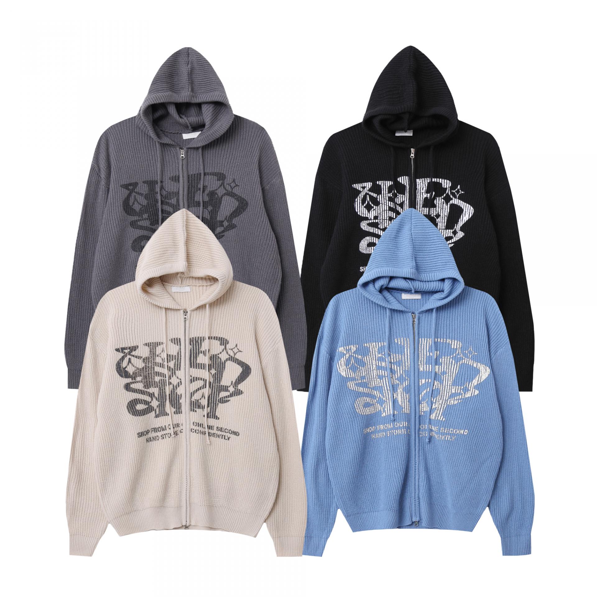 남자 오버핏 후드 니트 집업