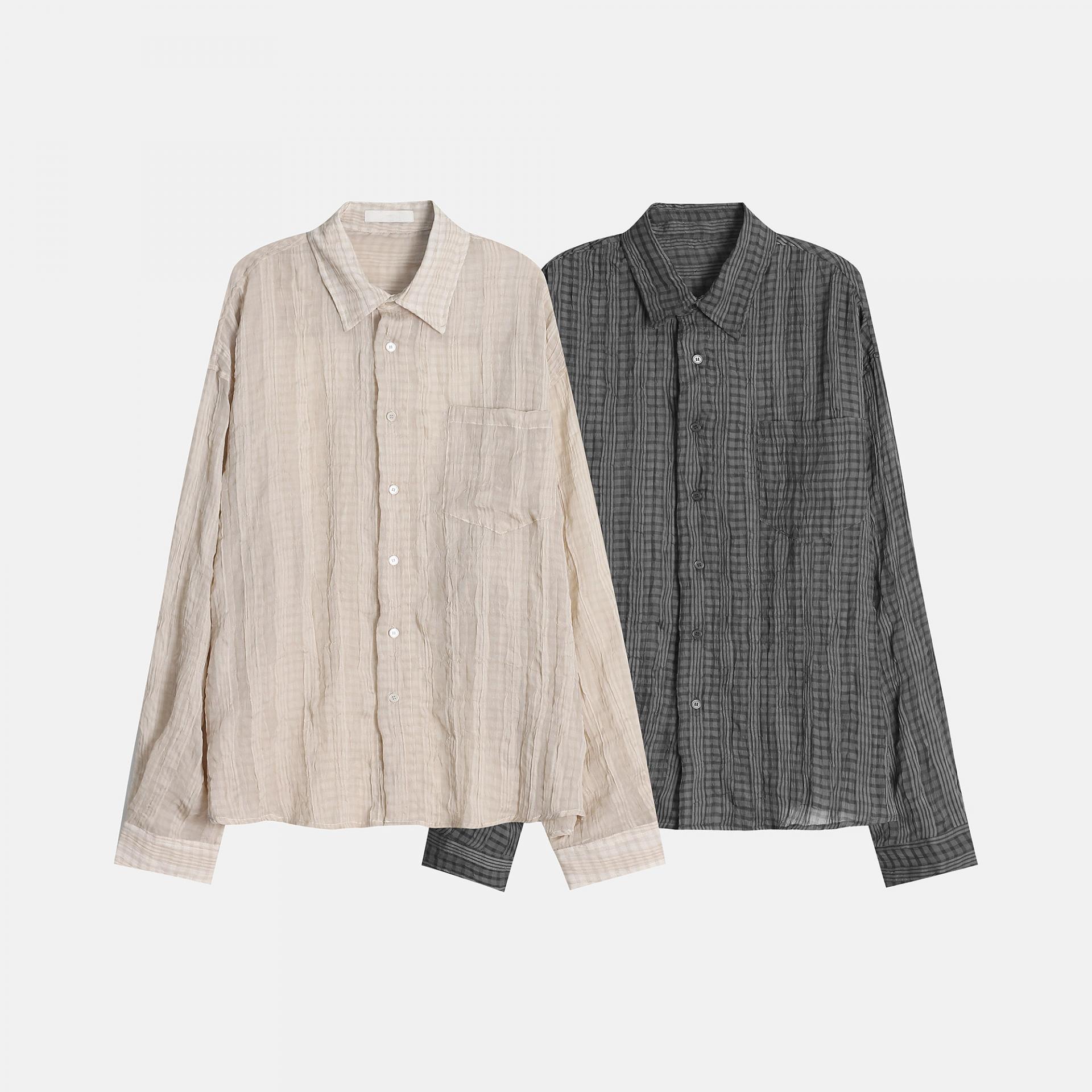 남자 여름 오버핏 링클 셔츠